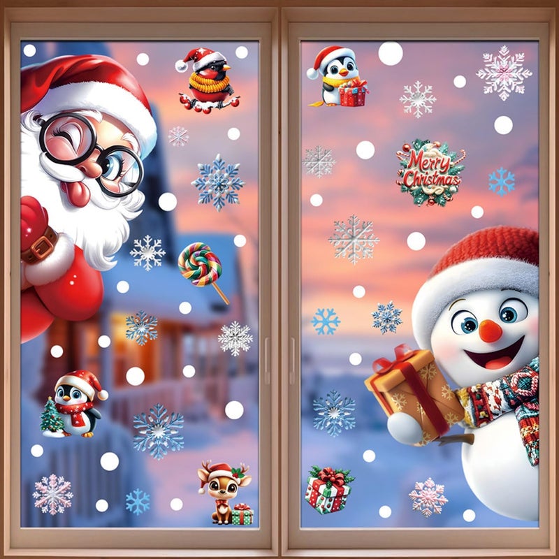 MAOTOAM Christmas Decoration Christmas Window Clings,55 pcs Static Decorative Stickers 2sheets, Double-Sided Glass Decals, Indoor Holiday Cartoon Decorations Sticker - Image 1